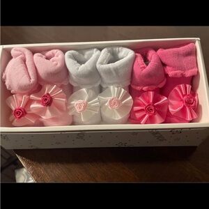 Baby Girl Satin Rosette Sock Set - Pink & White